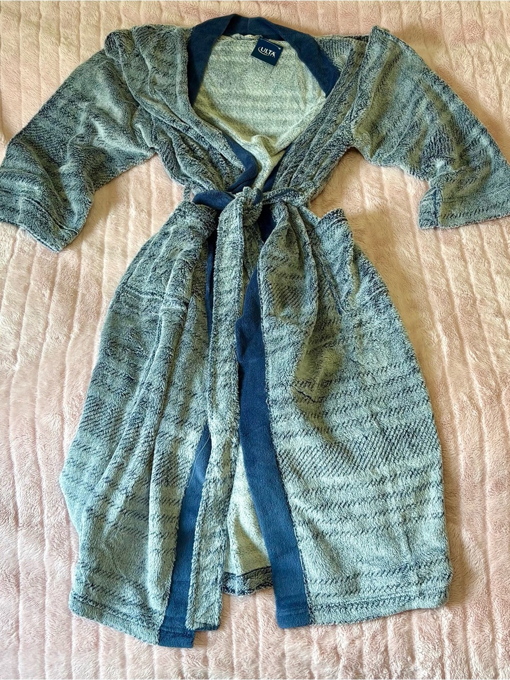 Ulta Beauty Luxury Plush Holiday Robe - Navy Blue & Gray Stripe OS